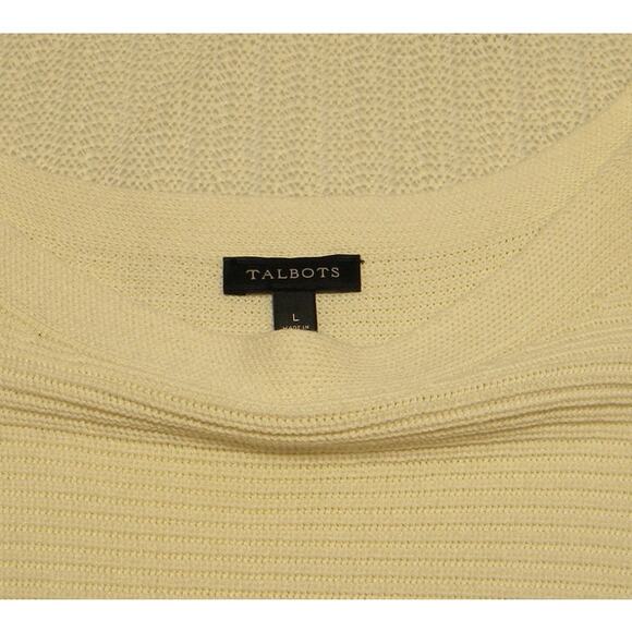 Talbots Cream Ribbed Knit Sweater Boatneck Long Sleeve Tunic Large Classic Comfy - Picture 3 of 3